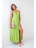 Rochie maxi cu cravata la gat, verde lime 30000 - Magazin online - Boutique